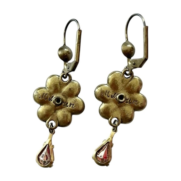 Michal Negrin Peach Swarovski Crystal Flower Tear Drop Earrings Victorian Y2K - Picture 2 of 4